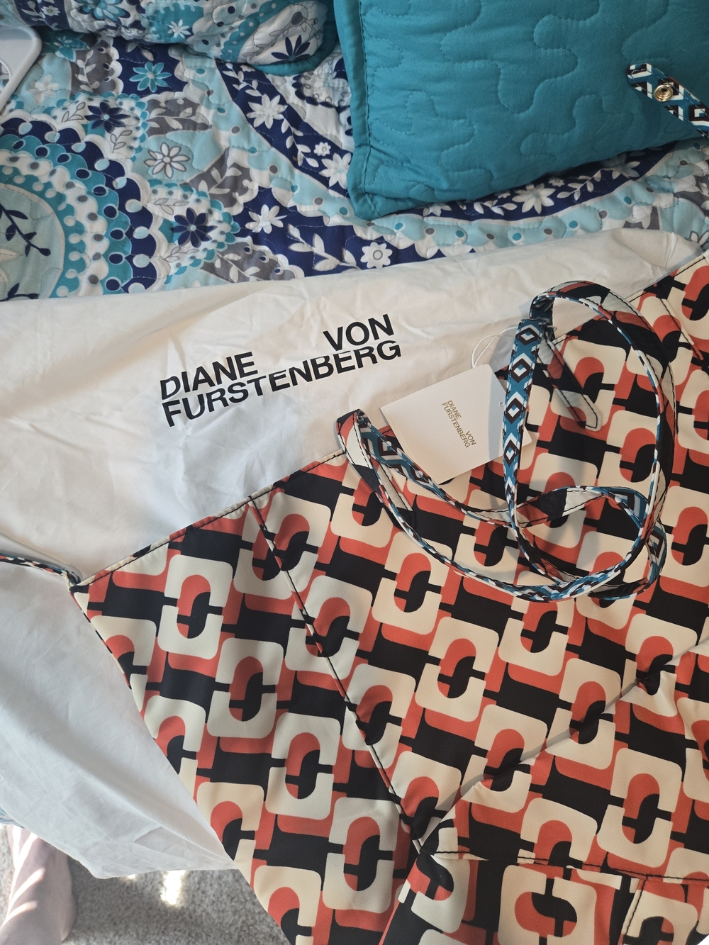 Diane Von Furstenberg Girls' Geometric Print Camisole in Coral, Black & Cream